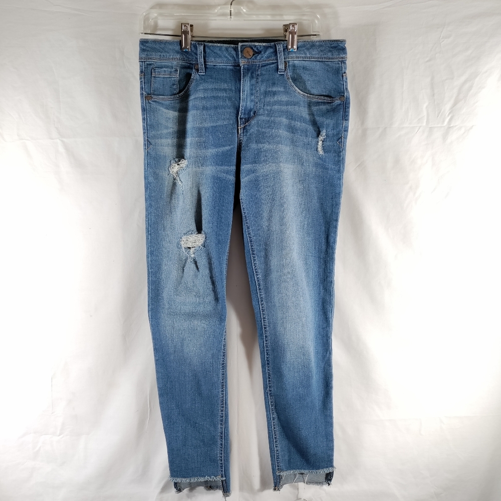 1822 Cropped Skinny Jeans Womens Sz 10 Mid Rise Distressed Stretch Dark Blue